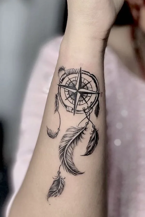 Dream-catcher side wrist tattoo