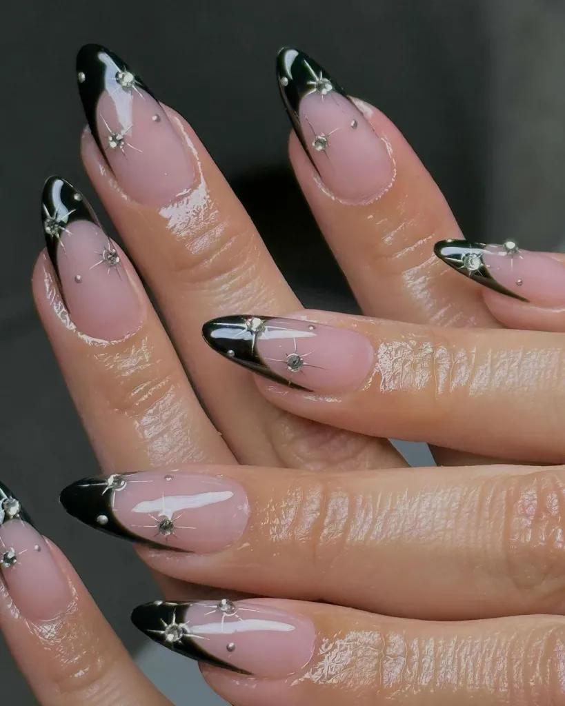 Black French Tips with Stars