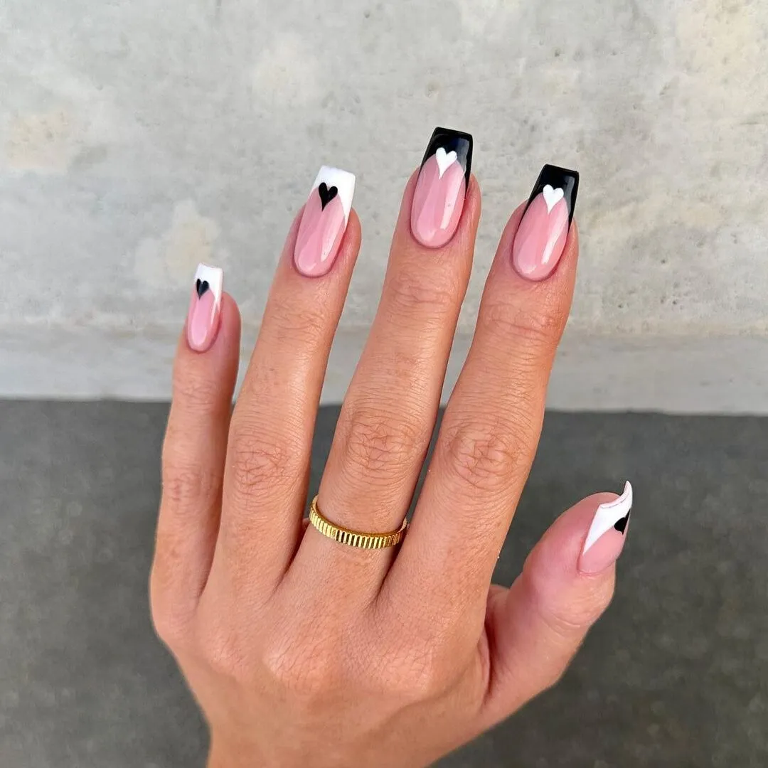 Black and White Tips with Hearts