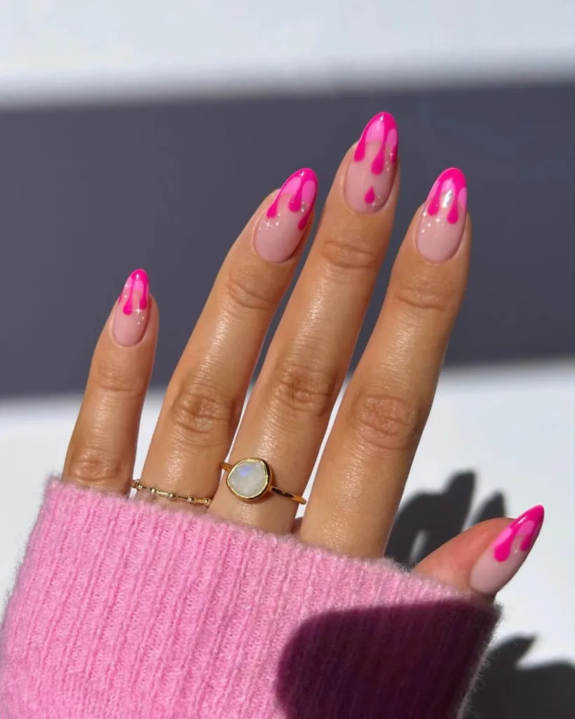 Dripping Pink French Tip Nails