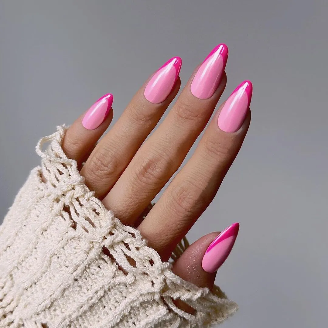 Glossy Pink French Nails with Pink Base