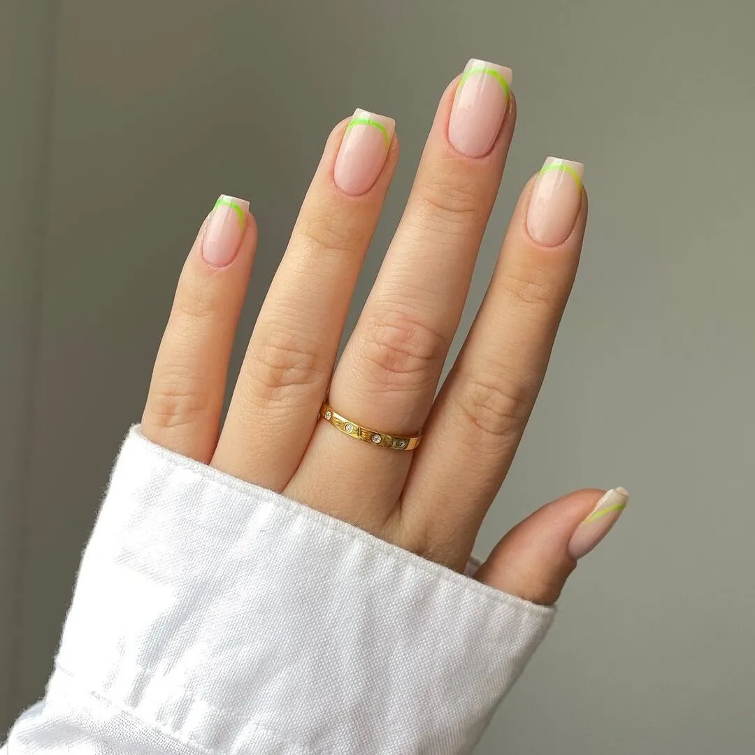 Green Outline French Tip Nails