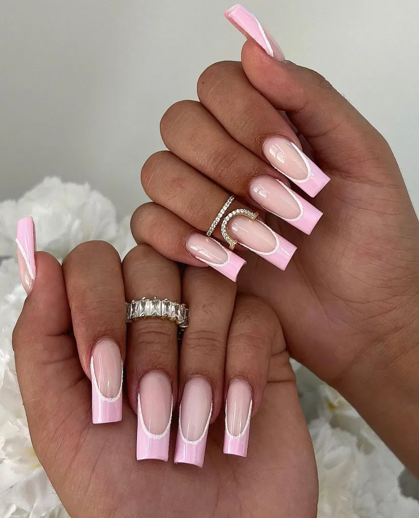 Light Pink French Manicure with White Glitter Outline