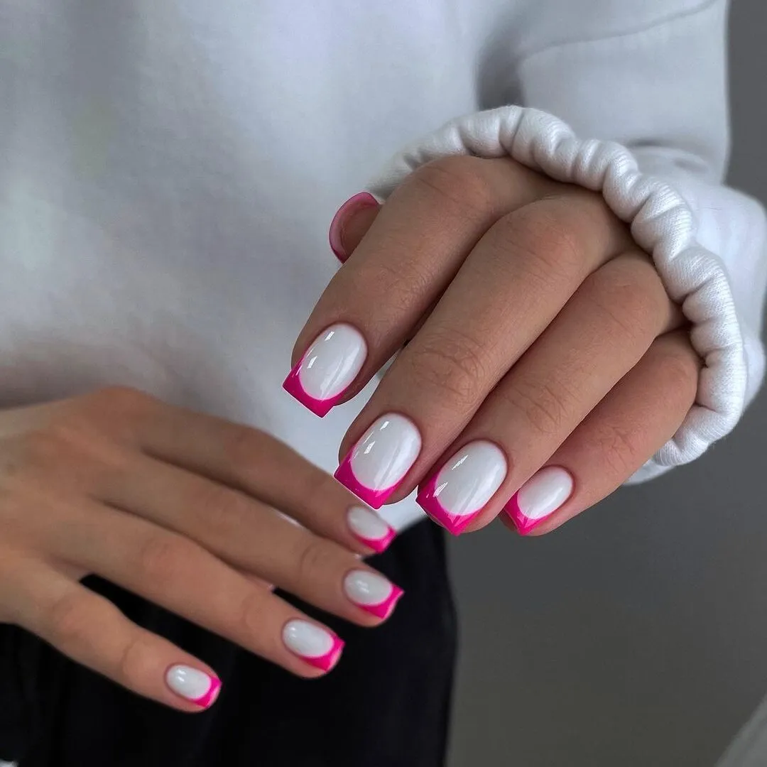 Neon Pink French Manicure with White Base