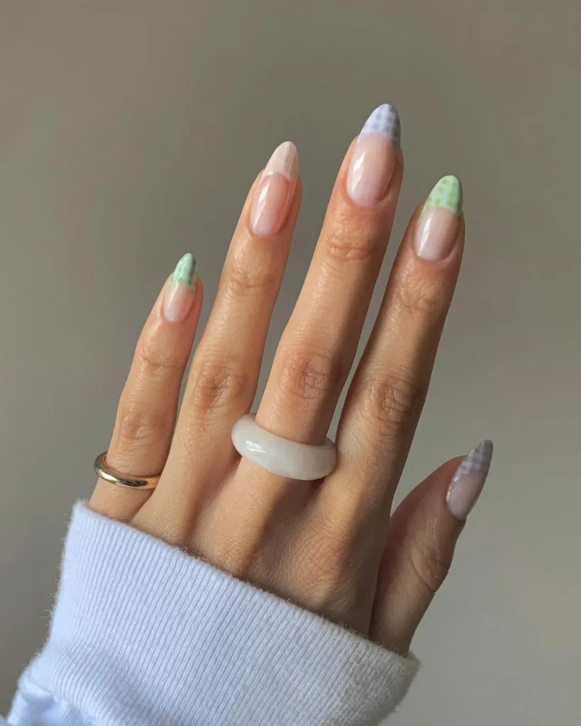 Pastel Gingham French Tip Nails