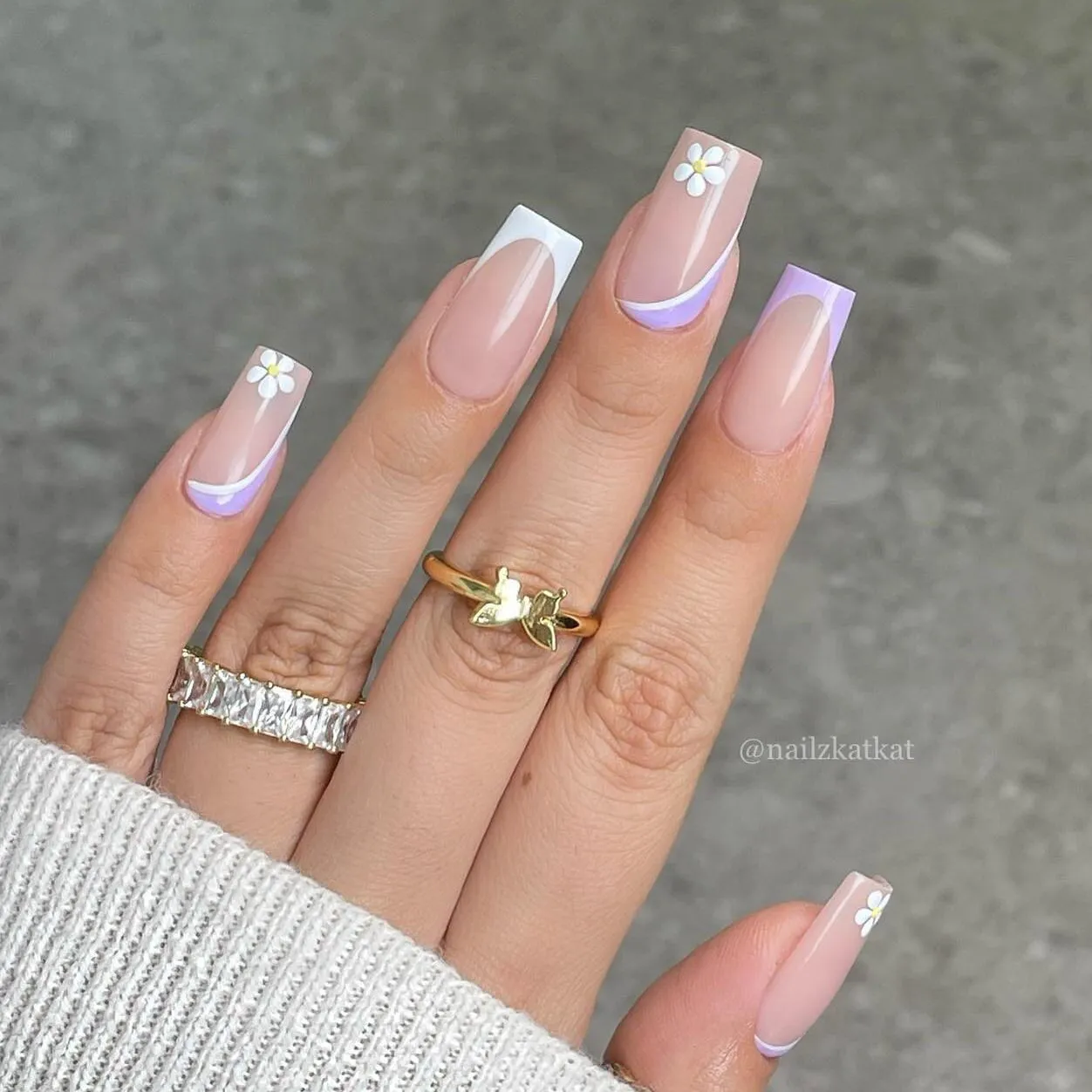 Pastel Purple and White French Tip