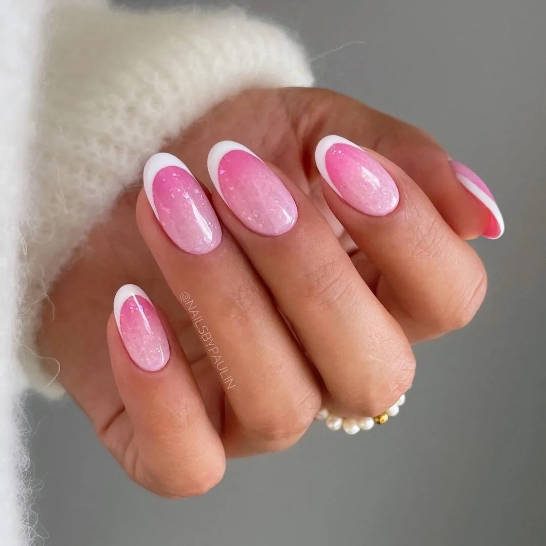 Pink French Fade Nails with Classic White Tips