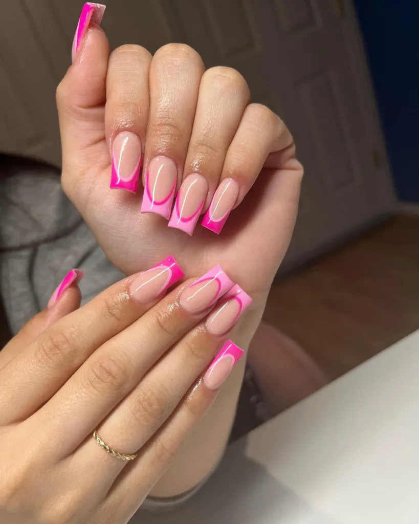 Pink French Tips with Pink Outlines