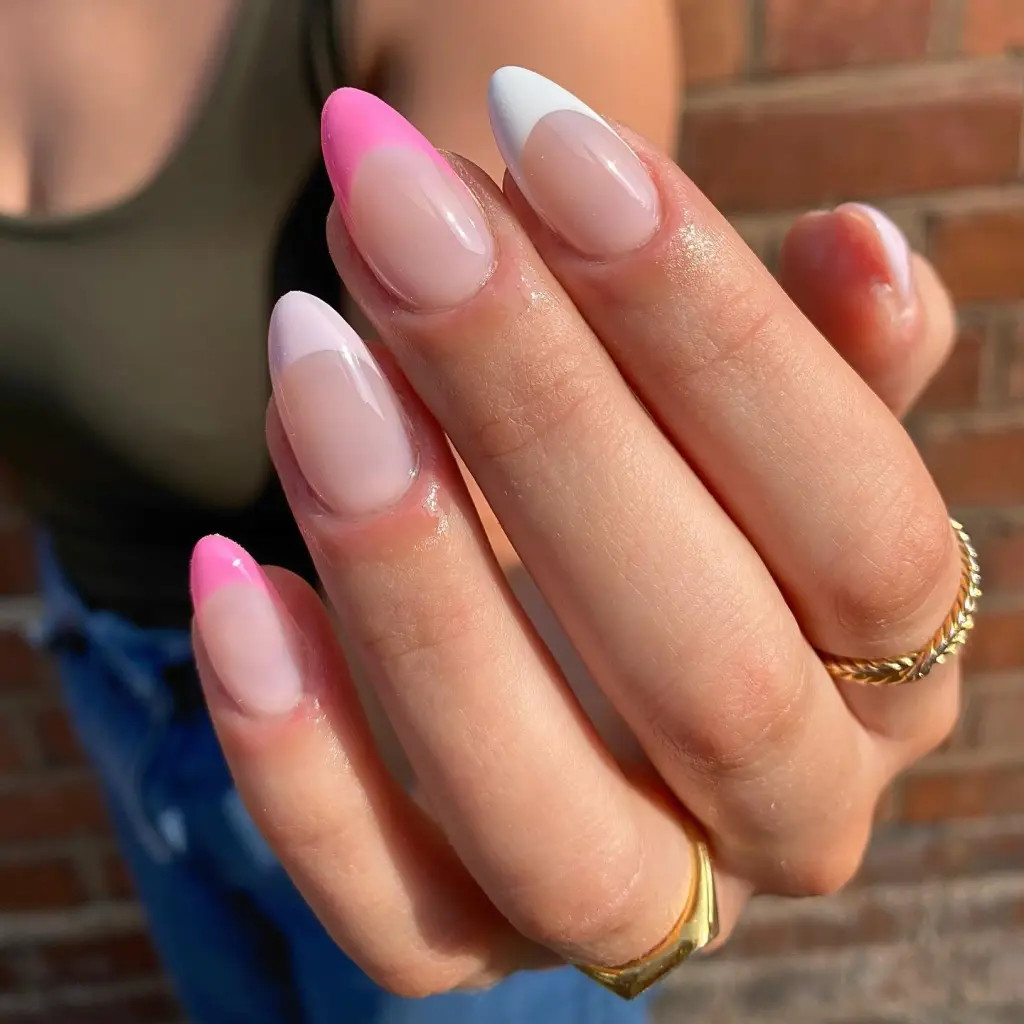 Pink and White French Tip Nails