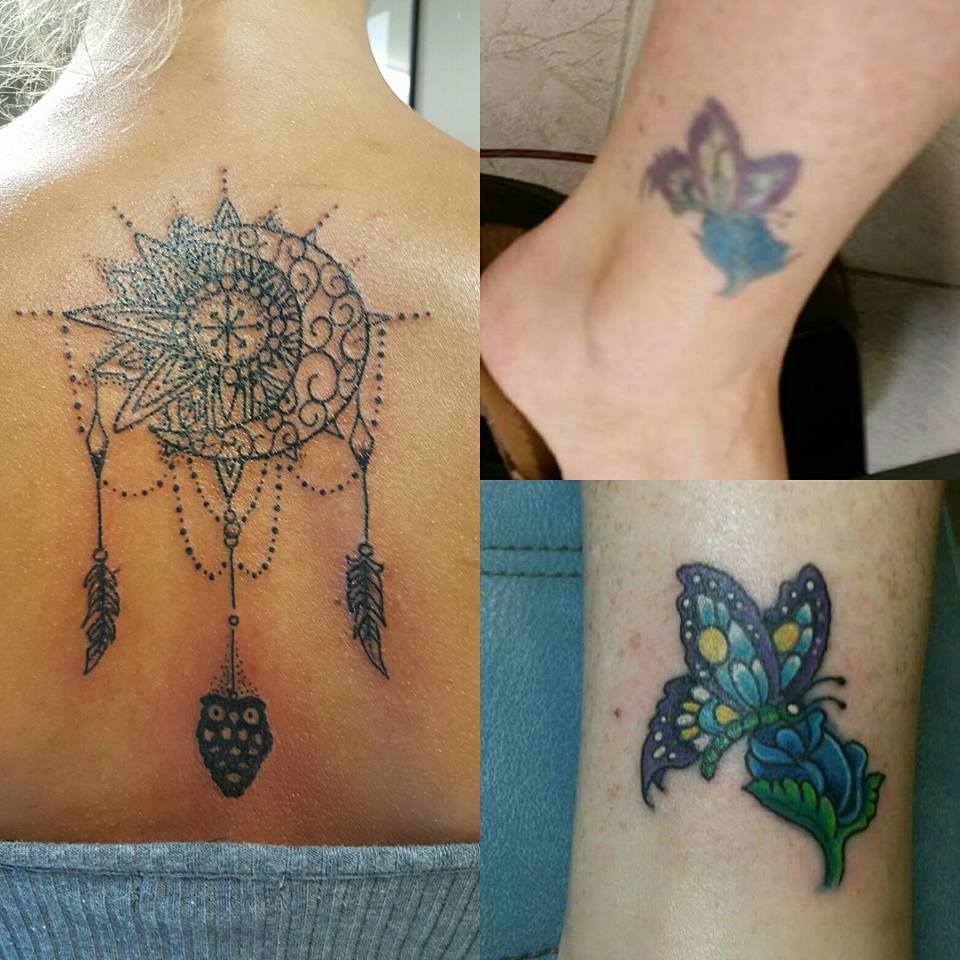 Amusing Girly Sun Compass and Little Butterfly Redo Tattoo