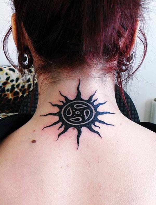 Awe-inpiring Back of the Neck Sun Tattoo