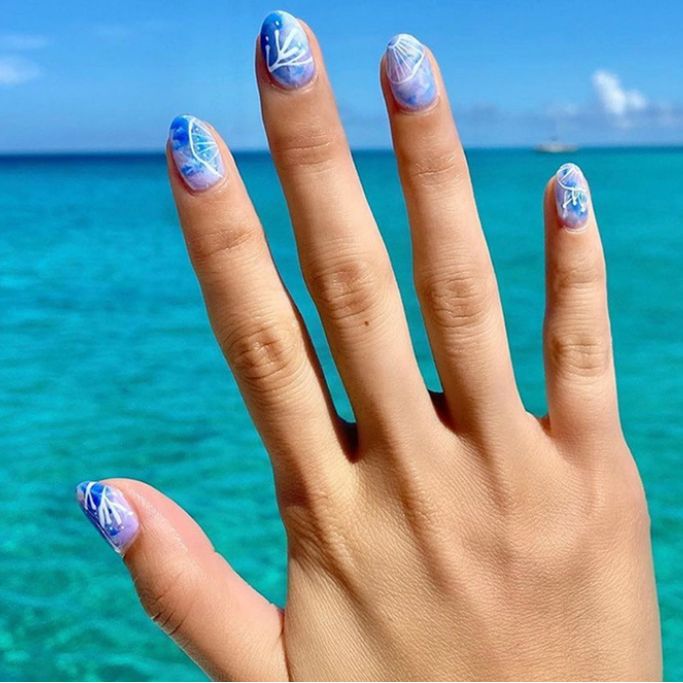 Blue Seashell Nails