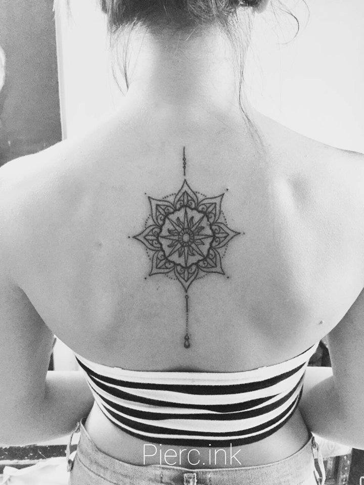 Fabulous Flower Sun Compass Dot Back Tattoo