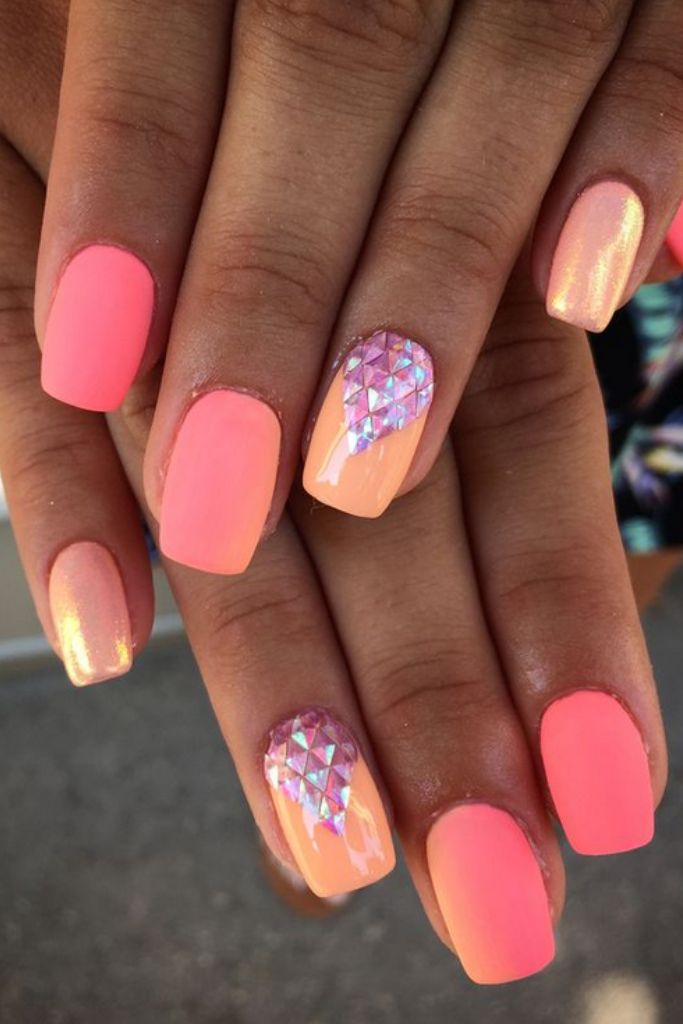 Pink And Orange Neon Nails