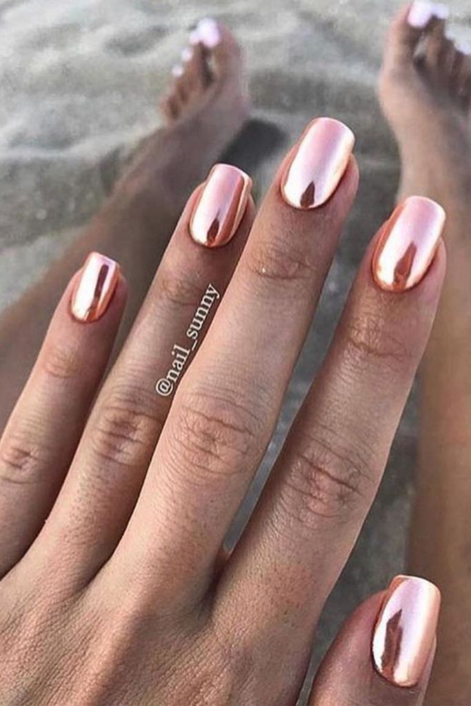 Simple Coral Orange Chrome Nails