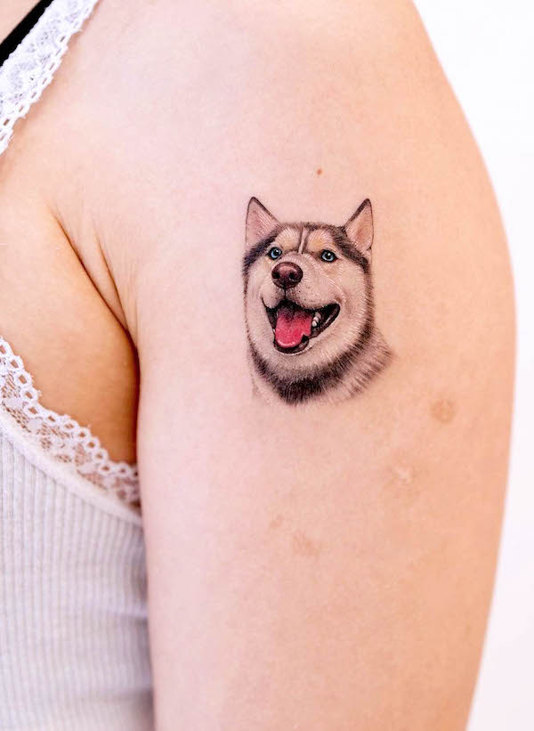 Adorable husky tattoo