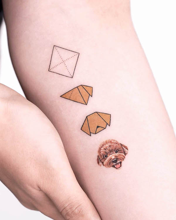 Creative origami dog tattoo