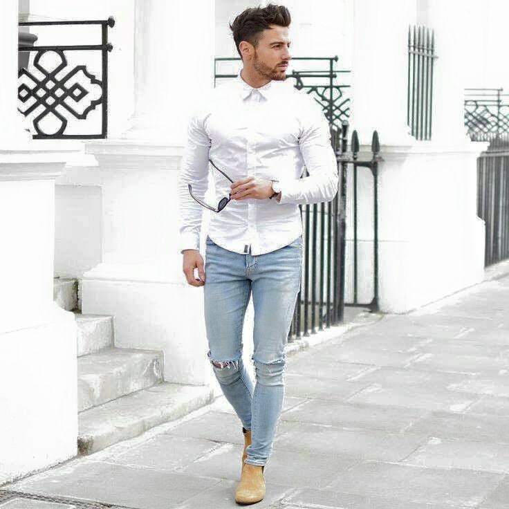blue denim jeans and white shirt