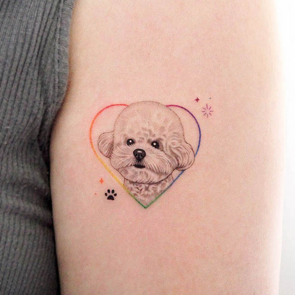 Rainbow puppy poodle tattoo