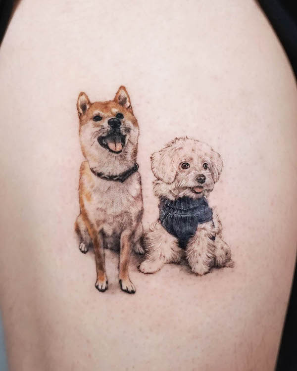 Shiba and poodle tattoo