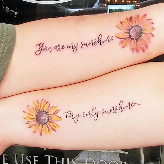 Cute matching sunflower tattoos with quotes