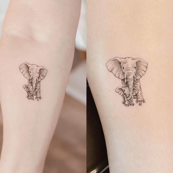 Mama and baby elephant tattoos