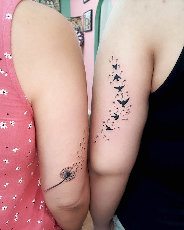 Matching dandelion tattoos