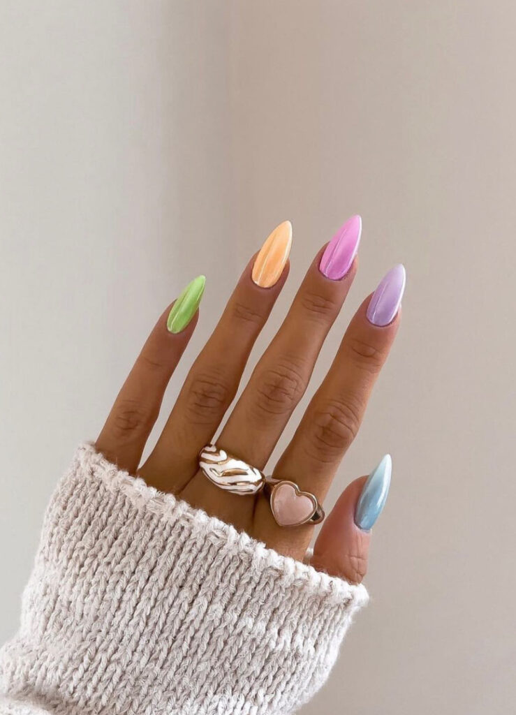 bright pastel chrome nails