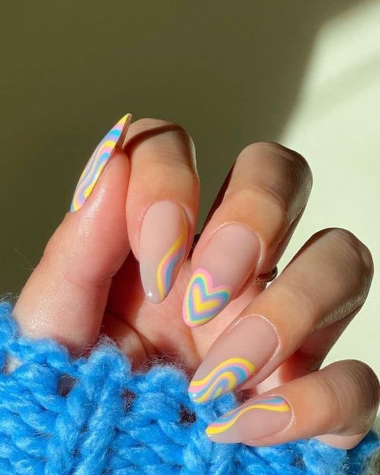 Colorful Nail Art with a Heartful Twist