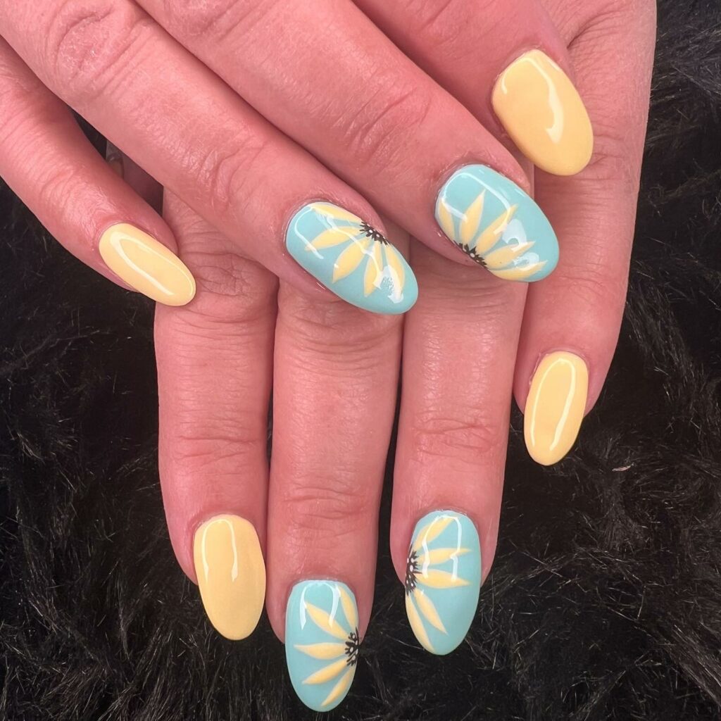 Blooming Beauty: Blue and Yellow Nail Art