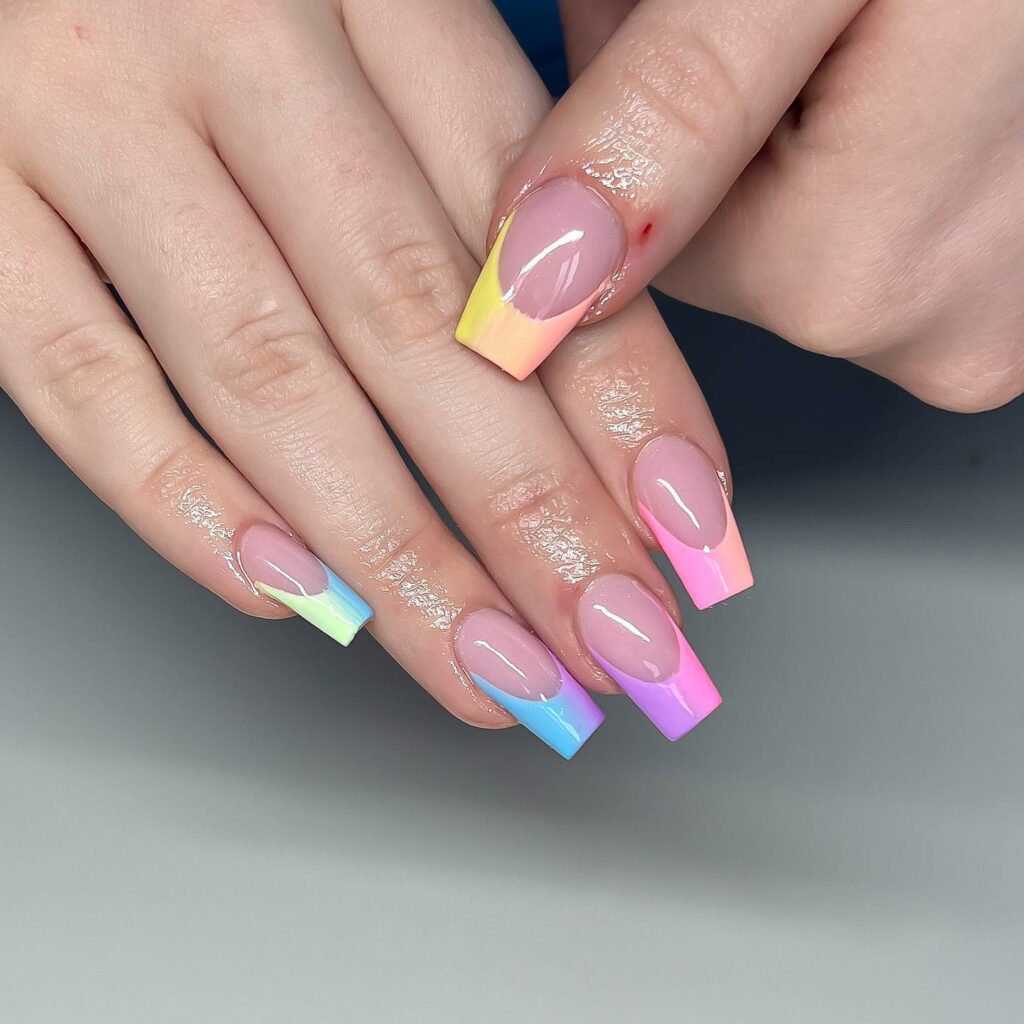 Rainbow-Tipped Coffin Nails for Summer