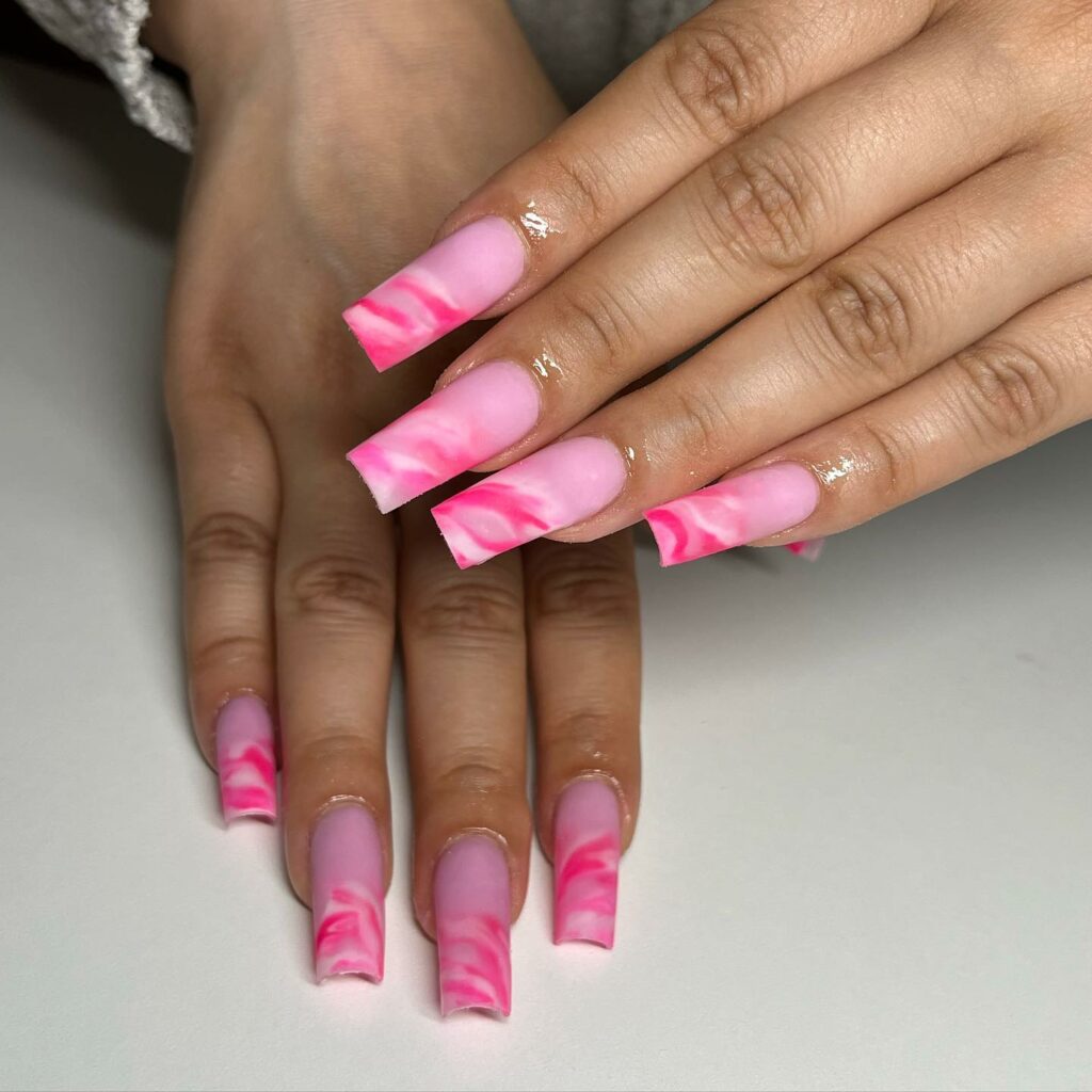 Matte Pink Marble Nail Art Design