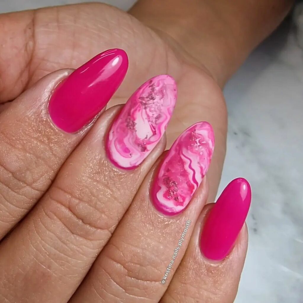 Hot Pink Marble Nail Art Inspiration