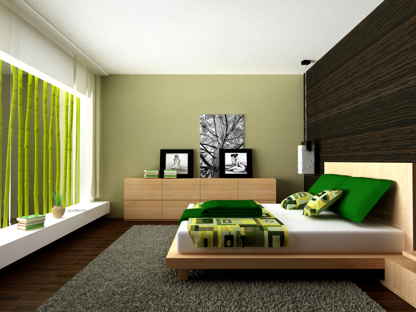 Calming Bedroom with Bamboo and Green Elements