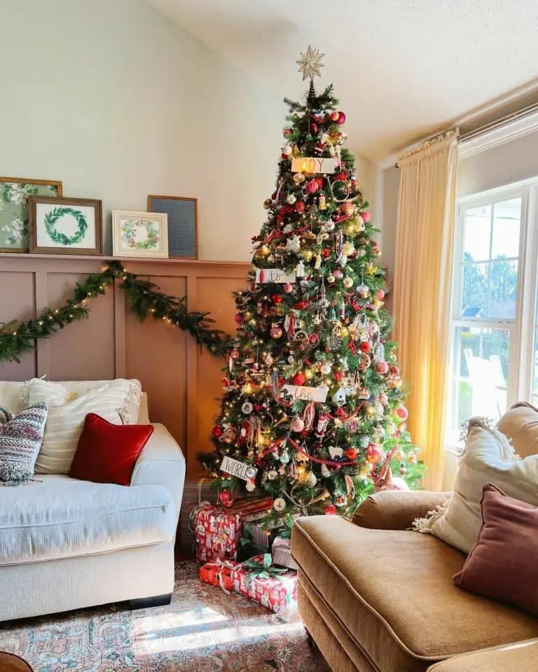 Christmas Tree With Red, Gold and White Ornaments