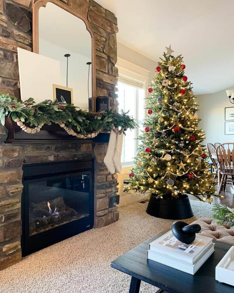 Christmas Tree With Red and Gold Ornaments