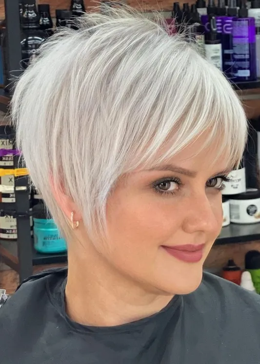 Short Silver Pixie with Side-Swept Bangs