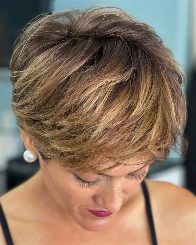 Caramel Brown Razor Cut Pixie for Effortless Elegance