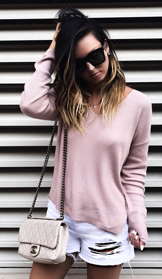 Blush Knit + White Ripped Short