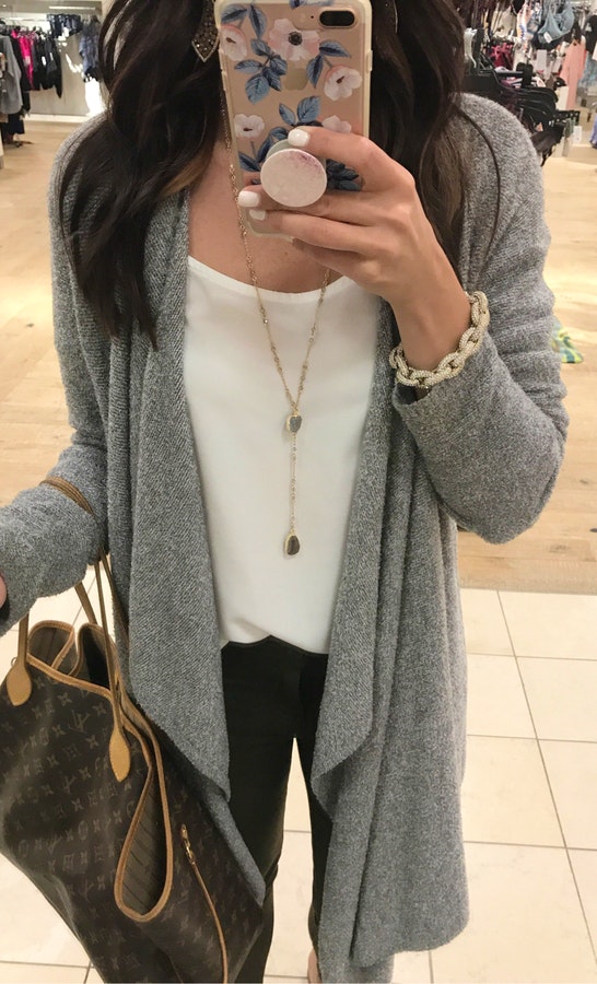 Grey Cardigan + White Tank + Skinny Jeans