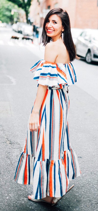 Striped Off The Shoulder Maxi Dress