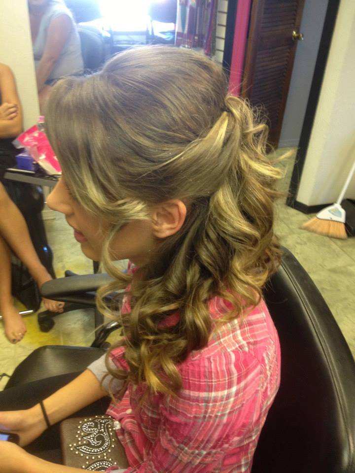 Curly sideswept updo for prom hair