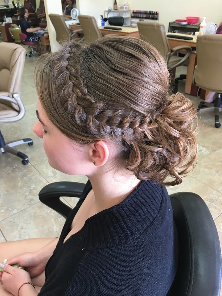 Curly updo with a braid prom hairstyle ideas