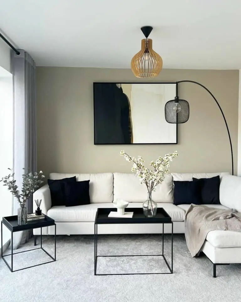 Modern Beige Sectional in Black and Tan Living Room