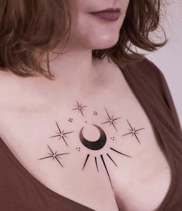 Blackwork moon tattoo