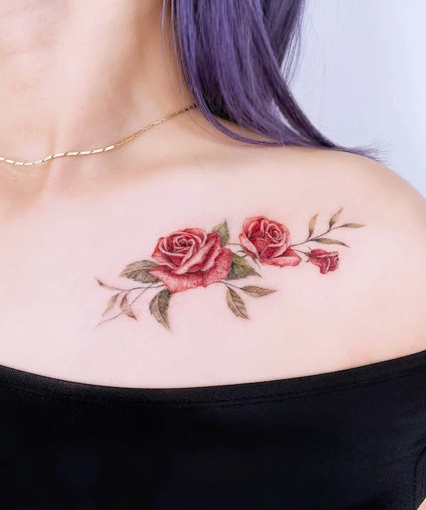 Elegant red roses on the side chest