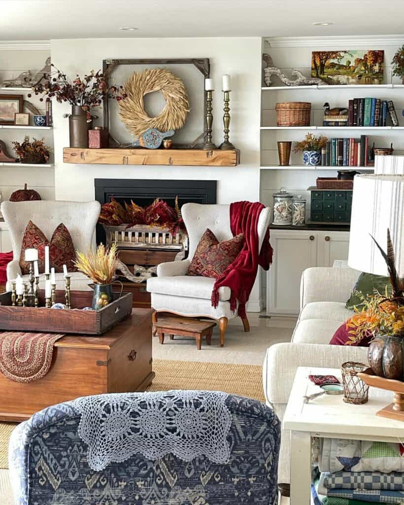 Wheat Wreath in Stunning Vintage Living Room