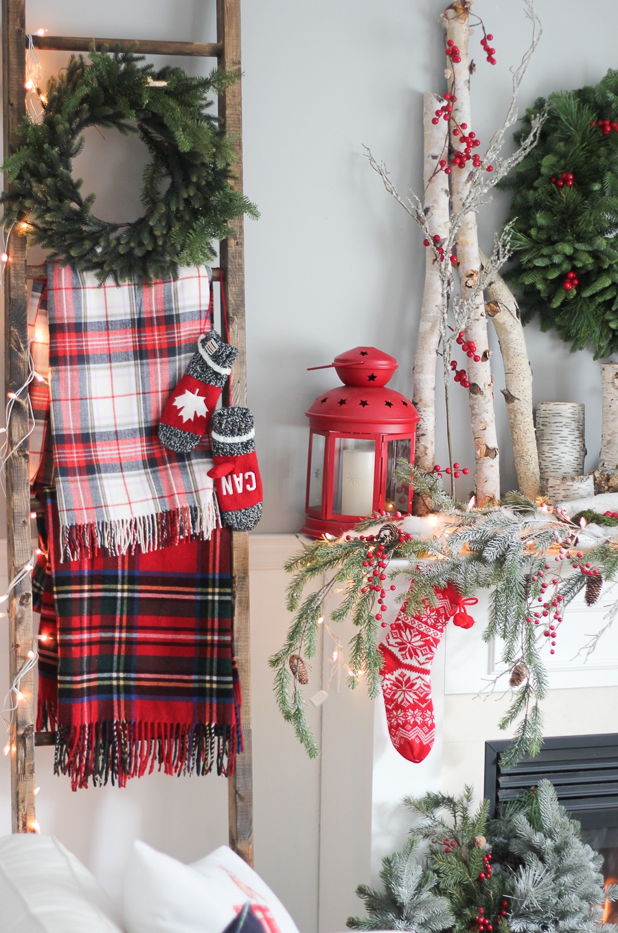 Farmhouse Inspired Christmas Decor Mantel.