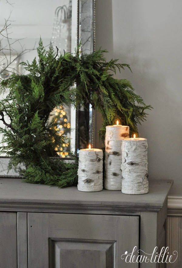 Faux Birch Log Christmas Candle Holders.