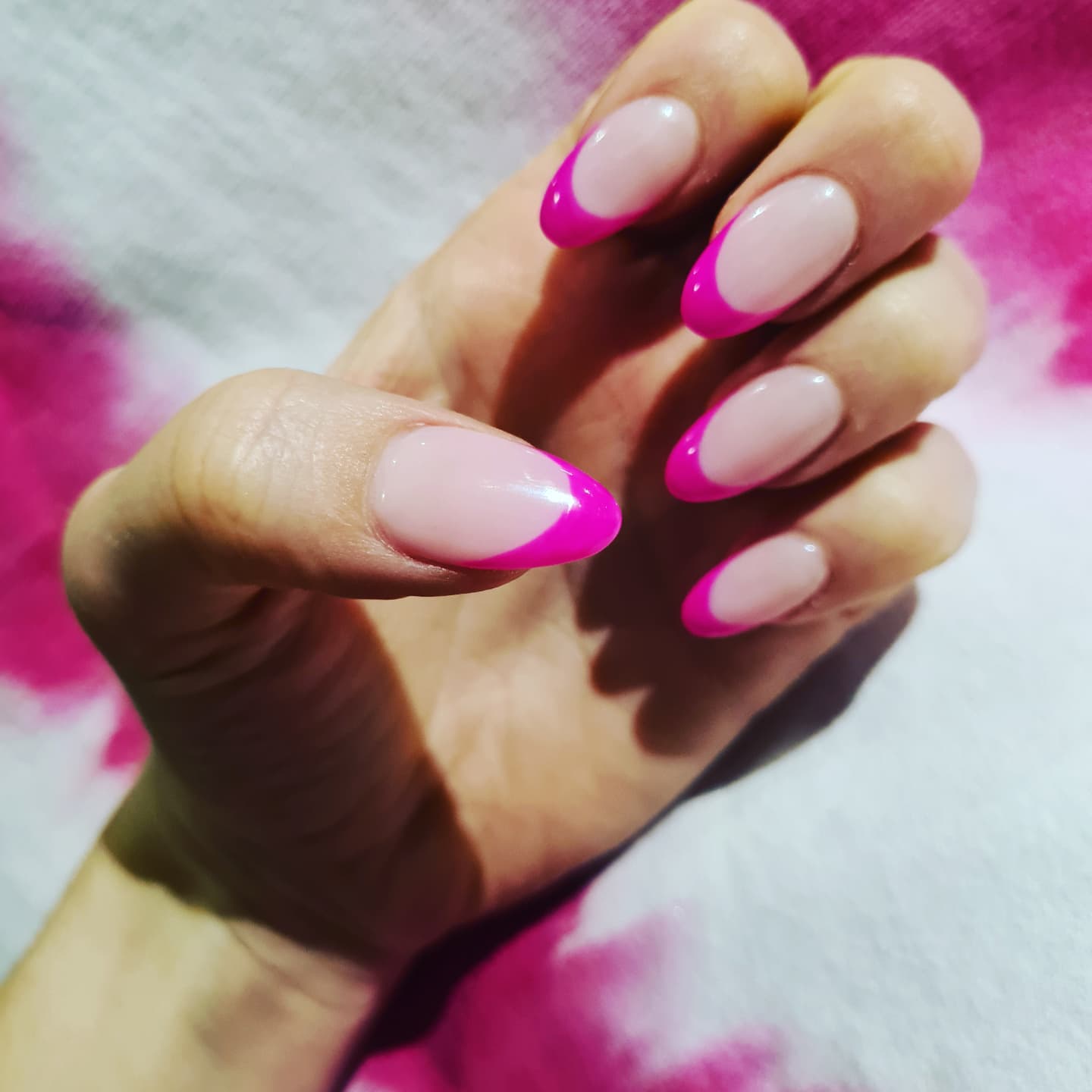 Almond Shaped Hot Pink French Tips